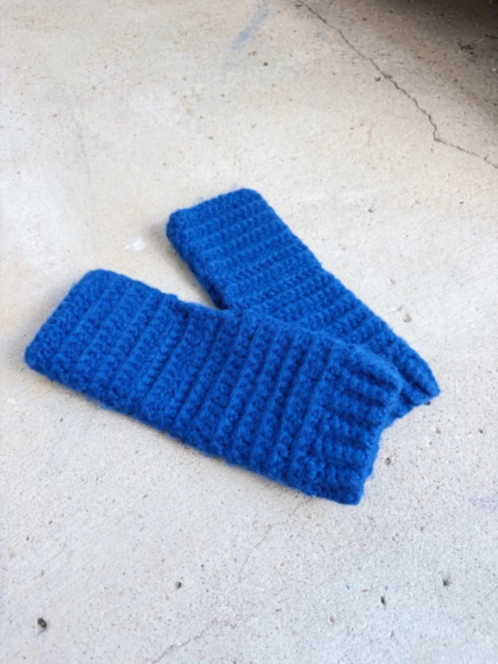 Handmade Crocheted Fuzzy Royal Blue Fingerless Gloves